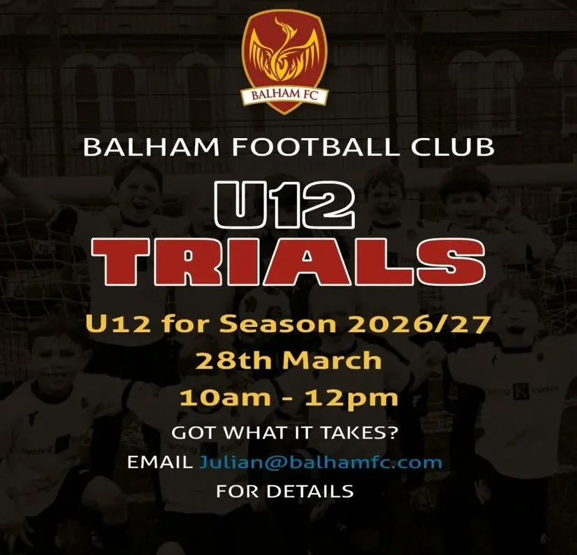 Keen to develop in a positive and challenging environment? ⚽️

@balhamfc boys&rsquo; U12 side for the 2026/27 season will be hosting trials on 28th March.

Competing in the Sunday Surrey Youth League with training midweek DM or email them for further