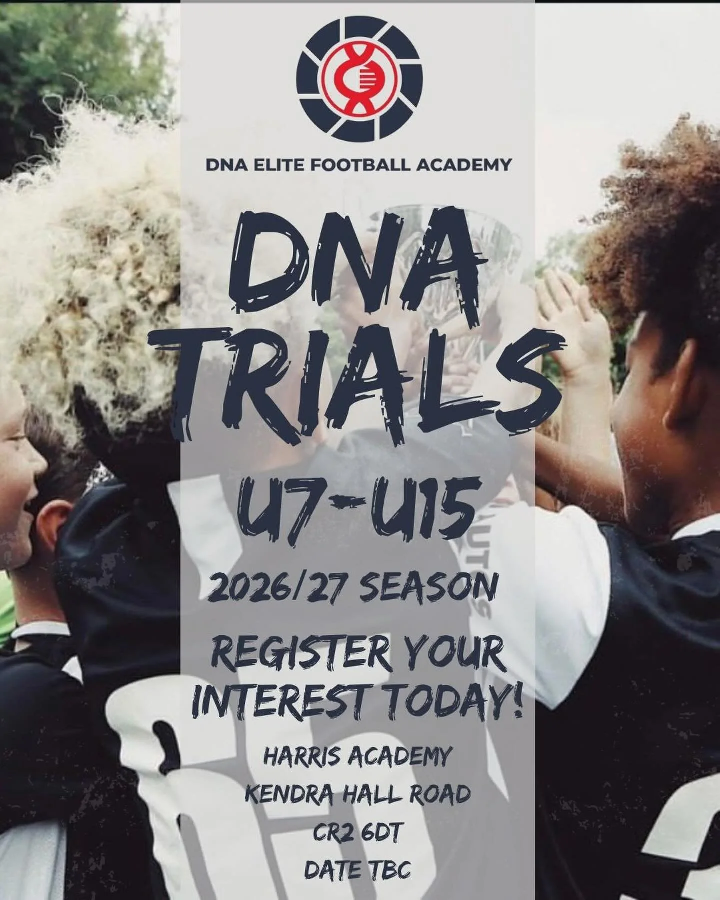 🚨 TRIALS ALERT 🚨

Think you&rsquo;ve got what it takes?

@dna_elitefootballacademy is looking for top talent from U7&ndash;U15 to compete in JPL and Saturday leagues 👀⚽️

📍 Harris Academy
📅 2026/27 Season

Don&rsquo;t miss out &mdash; secure you
