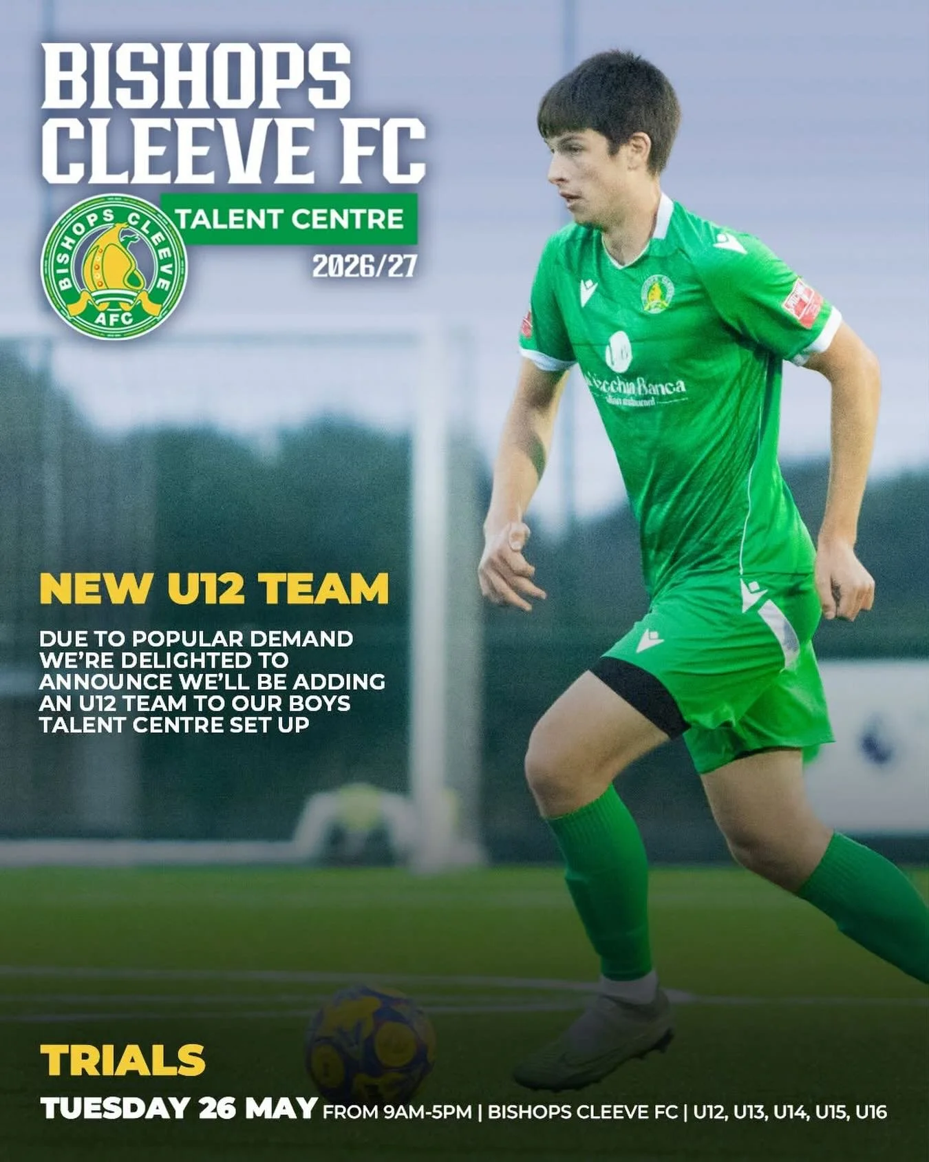 Due to popular demand @fcbishopscleeve are delighted to announce they will be adding an U12 team to their Boys Talent Centre set up next season 💚

This age group will sit alongside the U13, U14, U15 and U16 teams, and will further improve the existi
