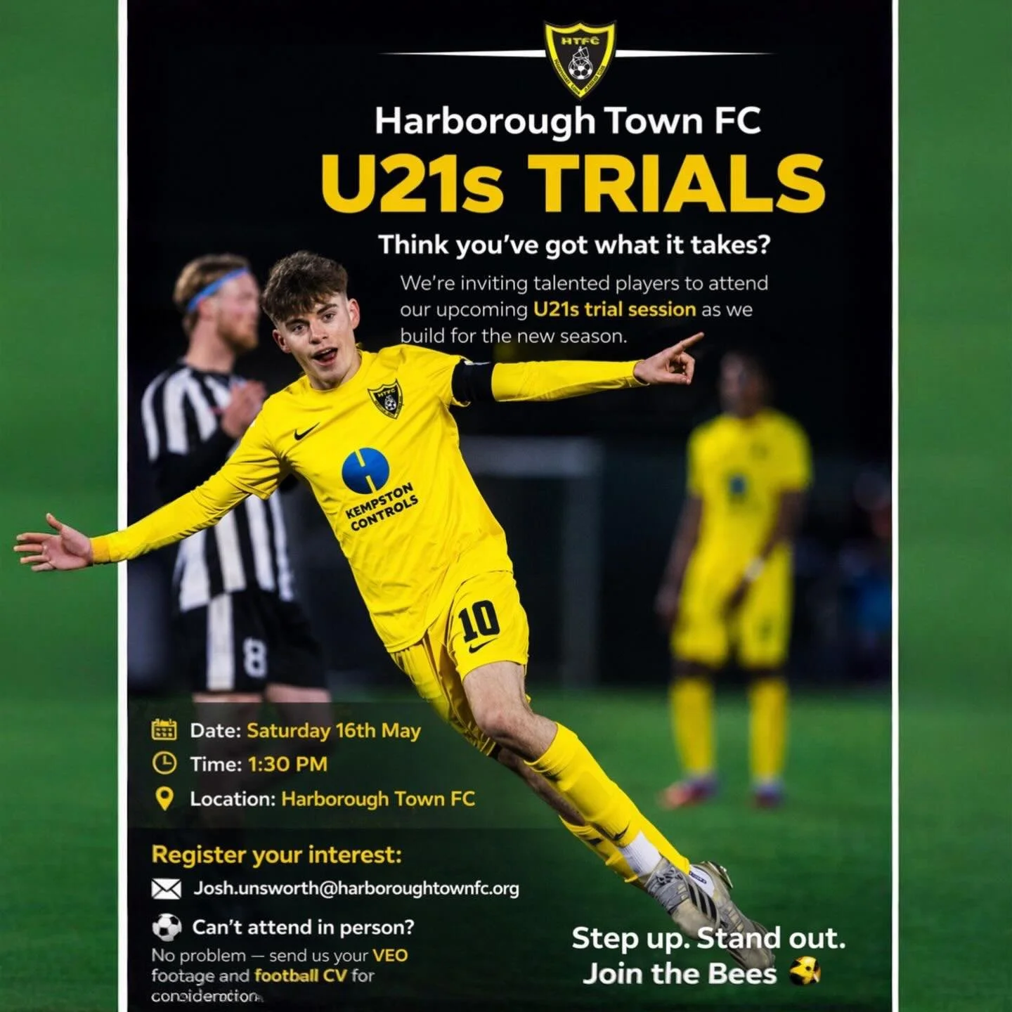 UNDER 21 TRIALS - 2026/27 SEASON🐝

Think you&rsquo;ve got what it takes to join the Young Bees?

@harborough_town_fc are inviting talented players to attend their upcoming trial session as they build for the new season. 💛

📅 | Saturday 16th May 20