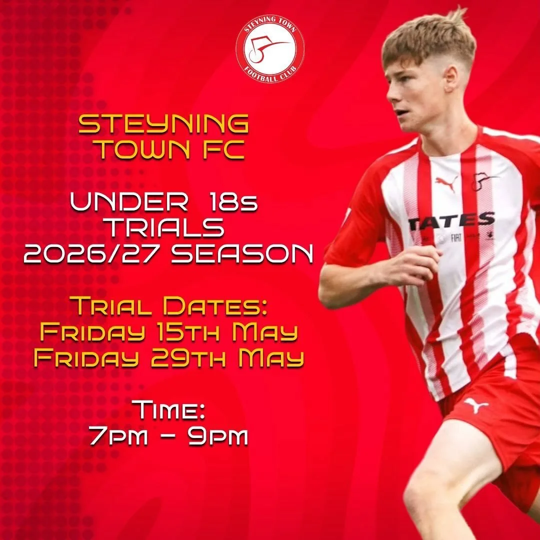 Details above of @steyningtownfc U18 trials for the 26/27 season ⚽️

They are looking for players to trial for their SCFL U18 sides as well as those potentially interested in Isthmian U18 football (league application pending)

Register your interest 