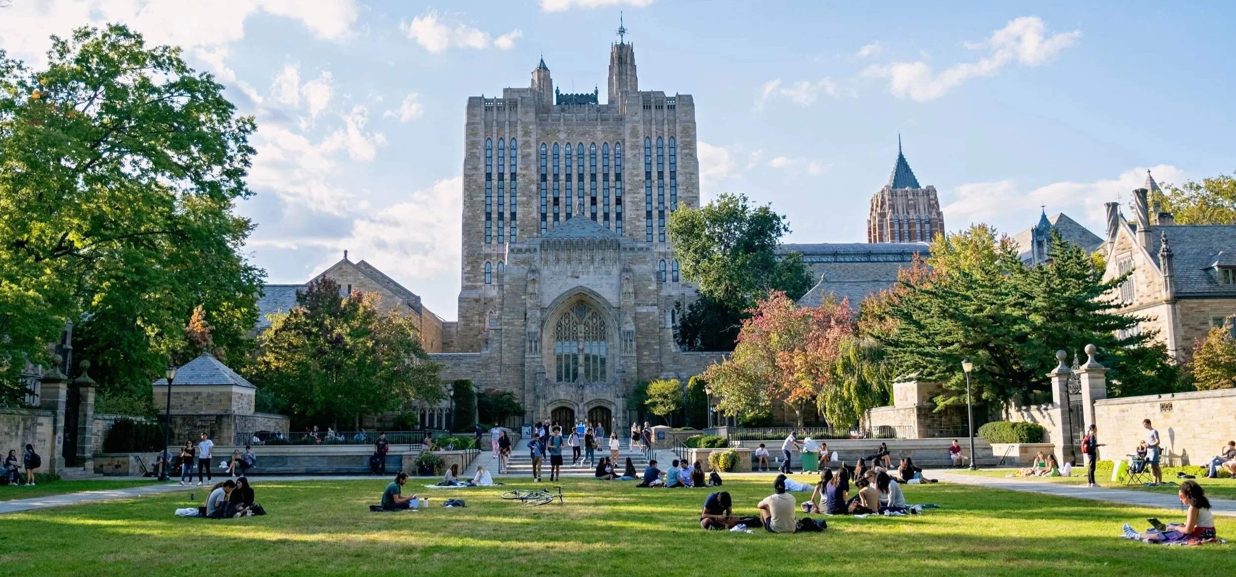 Students on Yale's Cross Campus in summer