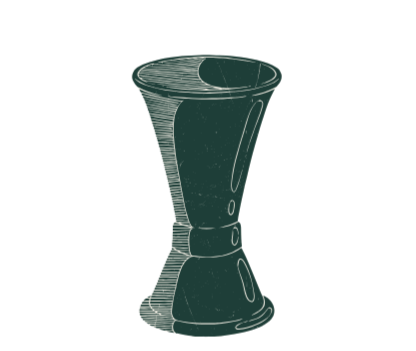 Decorative drawing of a traditional Turkish coffee cup, often called an ibrik, with intricate line details.