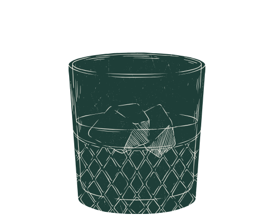 A glass with ice cubes in it.