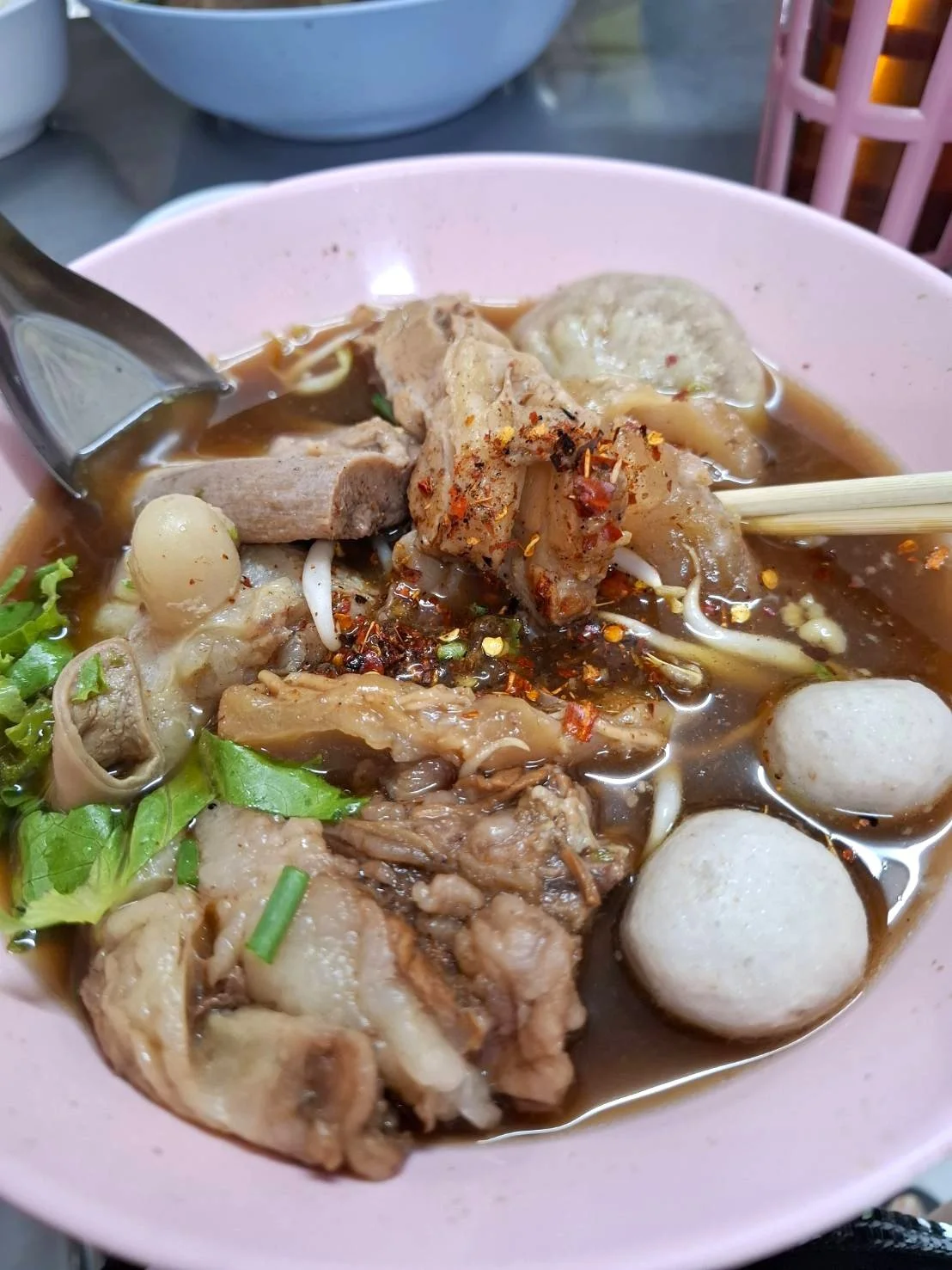 Bowl of beef noodle soup.