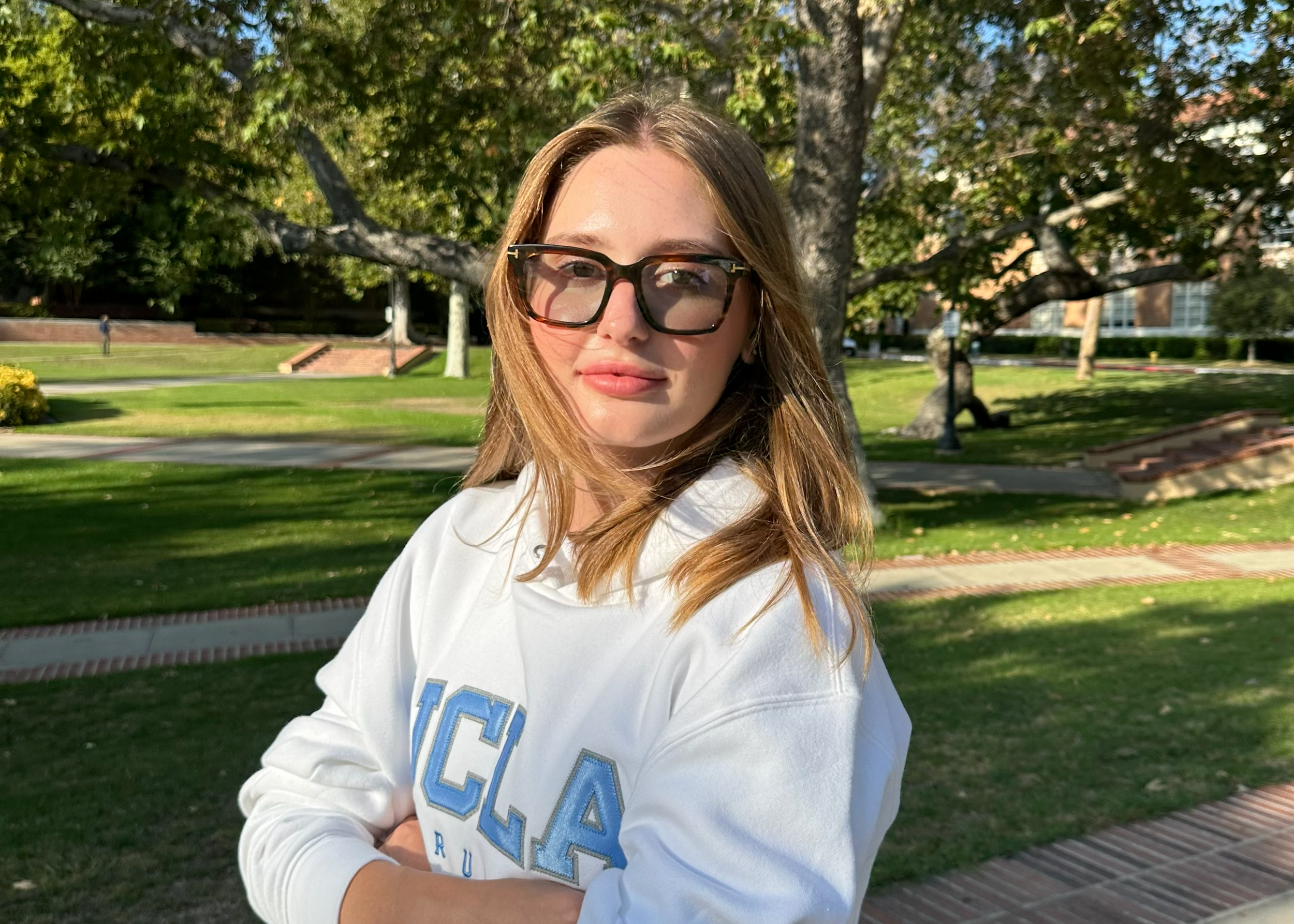Photo of Kateryna Onyshschenko on the UCLA Law School grounds