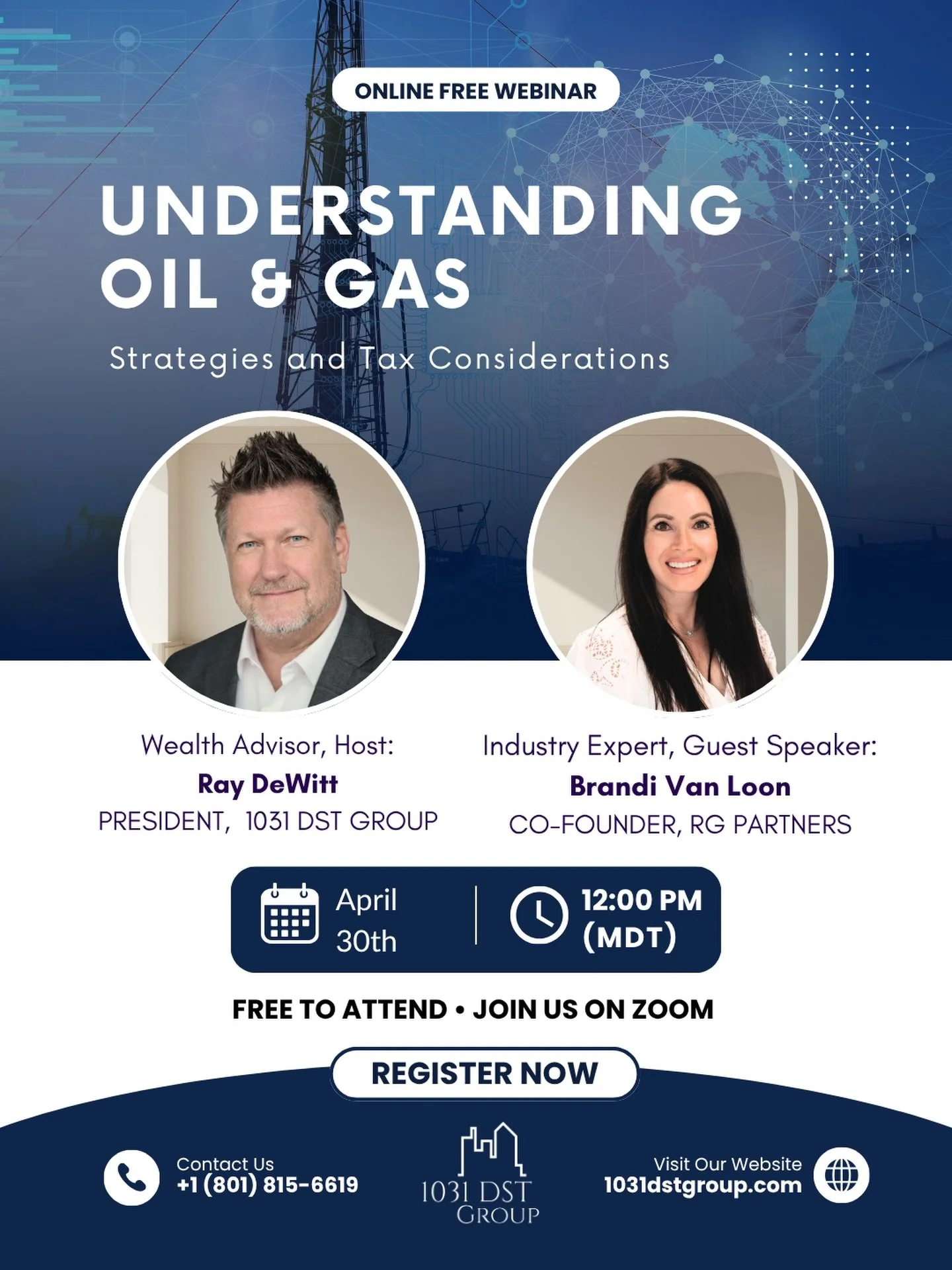Oil and gas investing comes with real tax implications, and most people are only scratching the surface.

Join us live for a free educational webinar featuring Brandi Van Loon of RG Partners, a seasoned executive with nearly 30 years of experience in