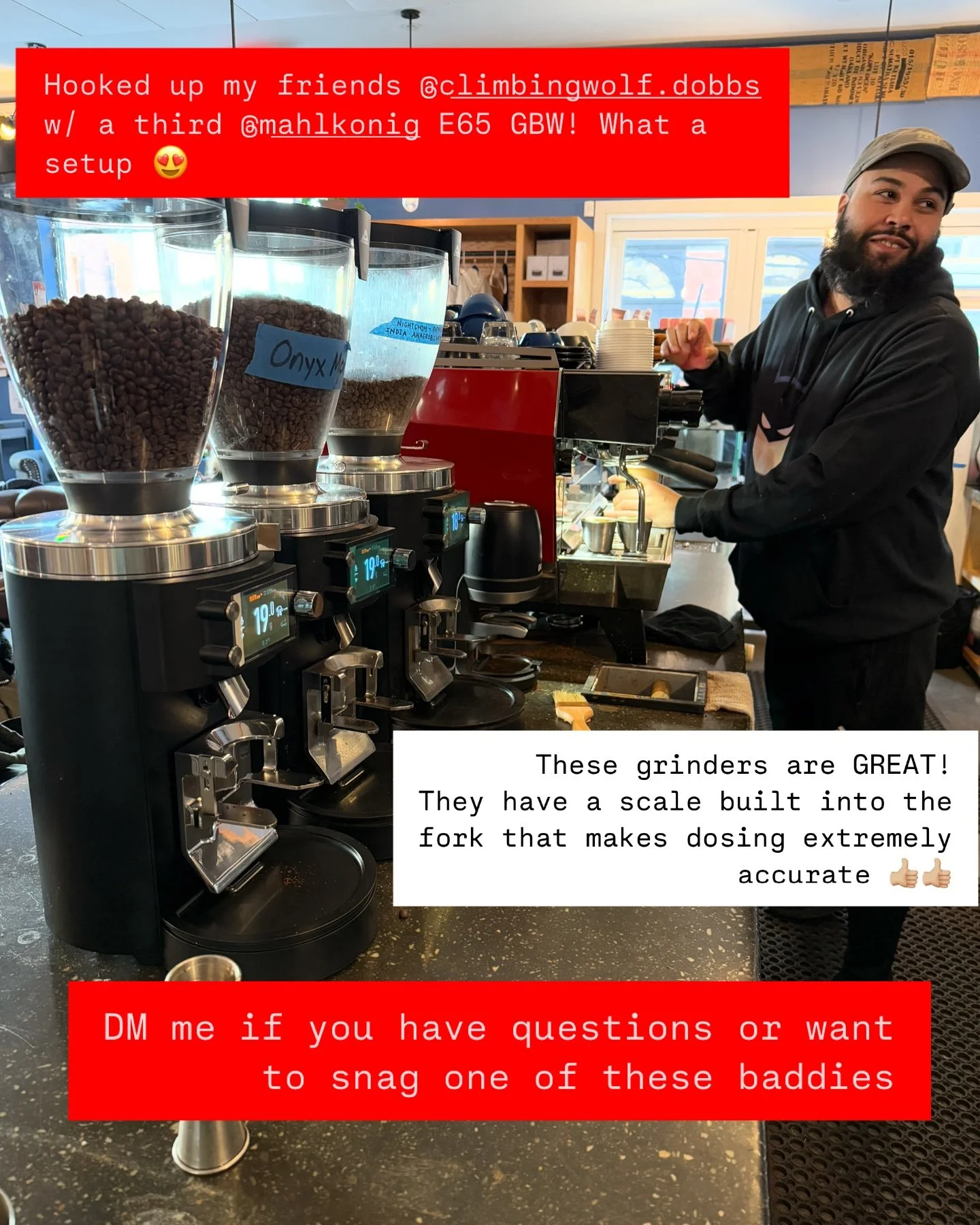 Angel&rsquo;s face says it all! Having the right tools makes a world of difference. Grinders like the E65 GBW can be a huge pickup for your shop: baristas are happier, the coffee is better, customers notice the smoothness and speed of your operation.