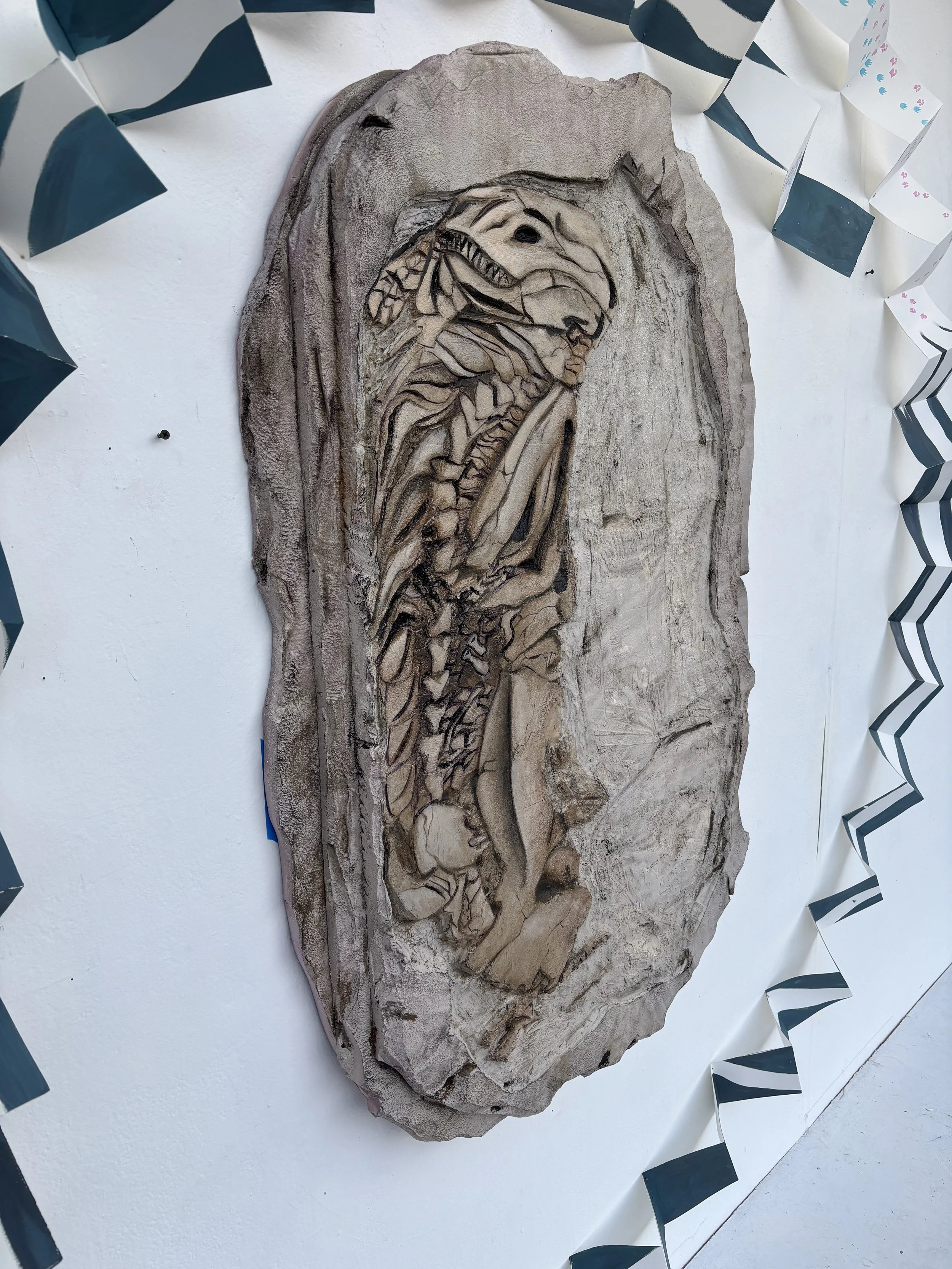 Triassic Cuddle, The Journey There
96"x84", carved foam, acrylic paint, hand-carved stamps