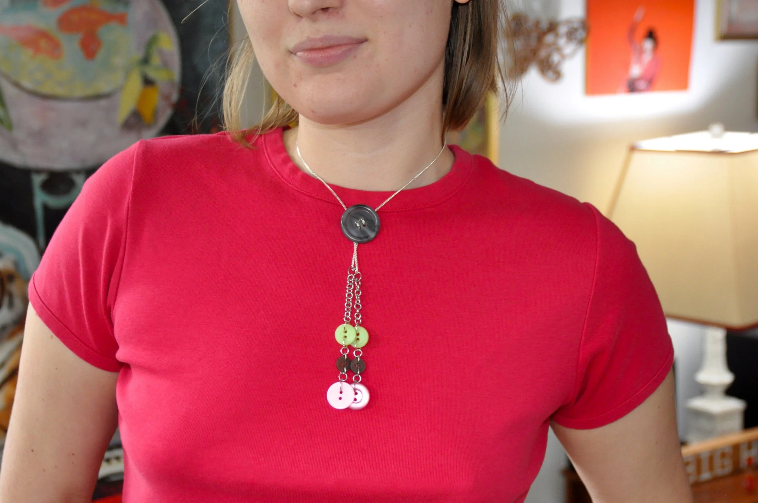 Pink and green button bolo