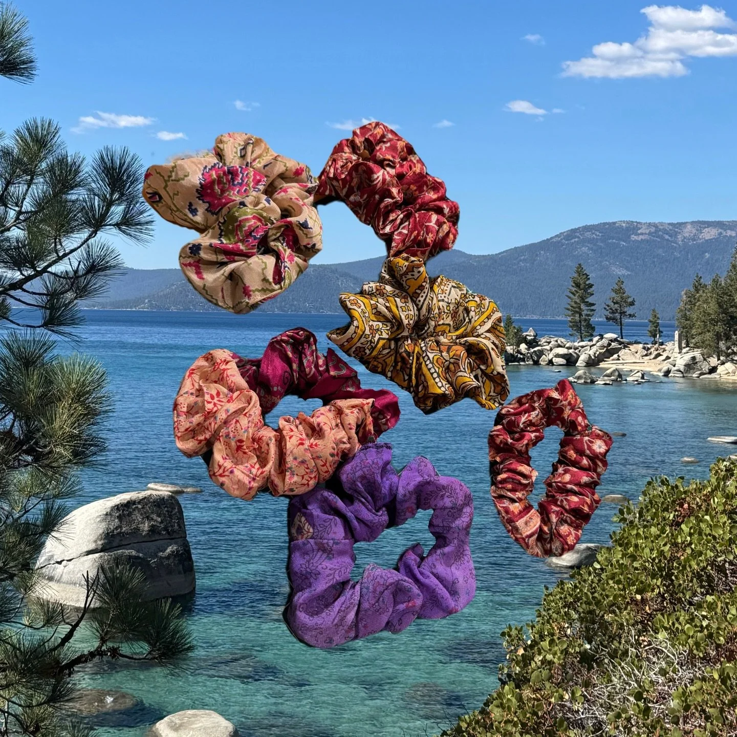 homemade christmas gifts #4: silk scrunchies and bags for my cousins, sisters, mom, aunt, and grandma! these were extra special gifts because they were made out of silk wrap dresses/skirts that my cousins and I wore in our 2011 holiday card for our g