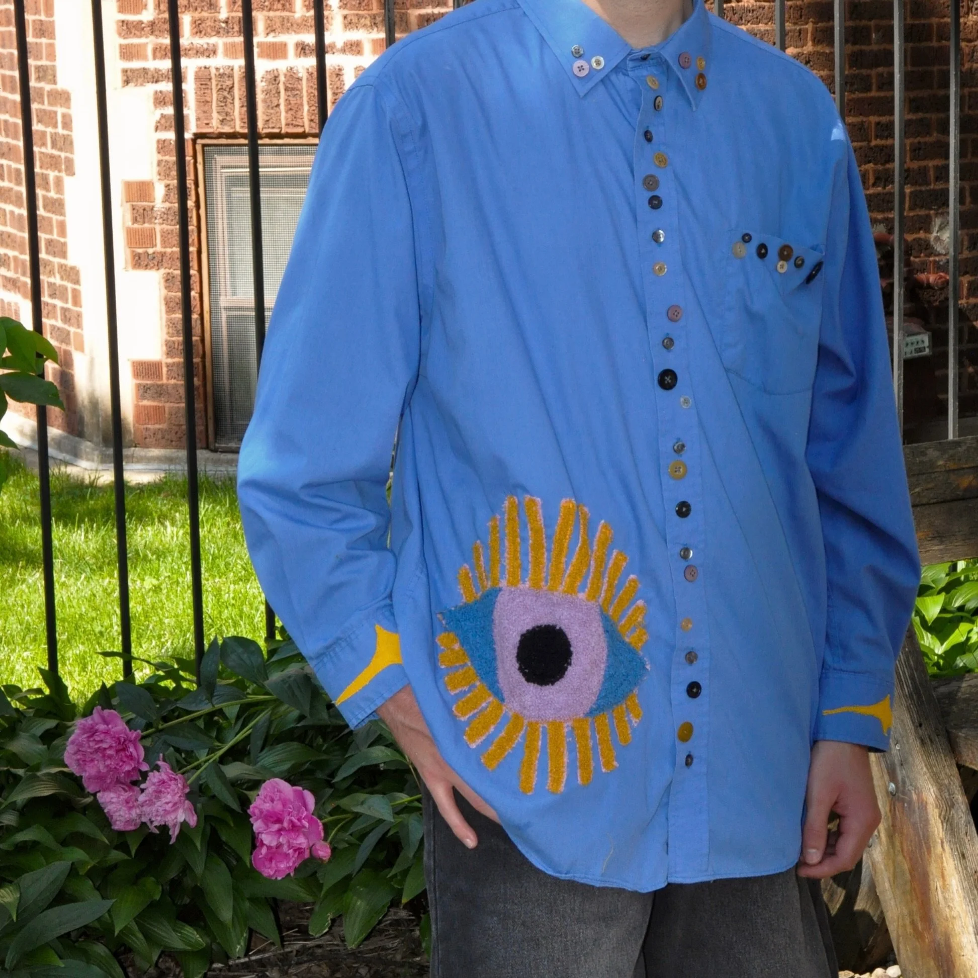 i started working on this shirt in july after i got back from spain and little by little added more to it until it felt right 🫶it&rsquo;s the piece that really brought my spark back after having a sewing drought living abroad last year!!!! truly a l