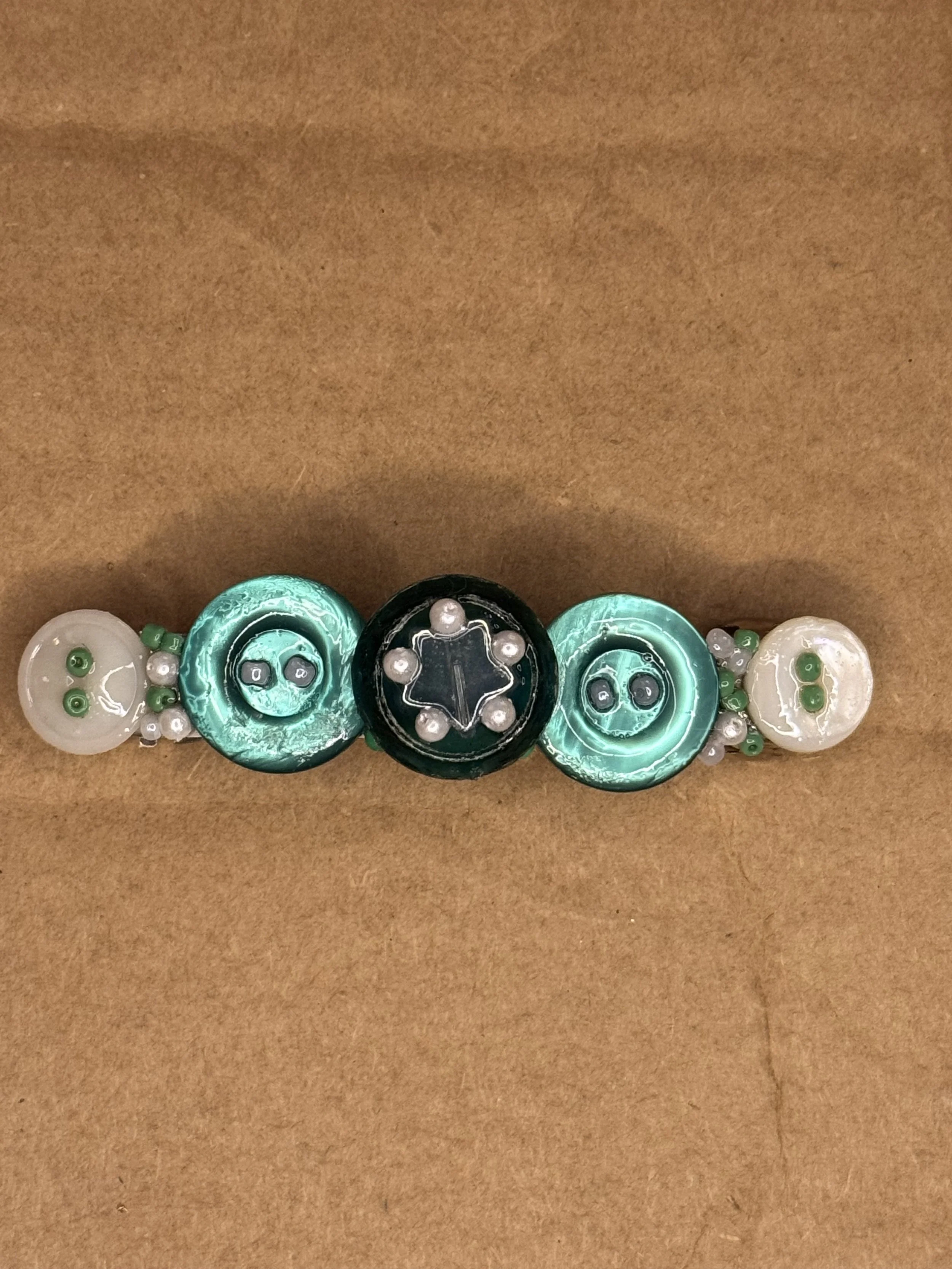 Green Star Button Barrette