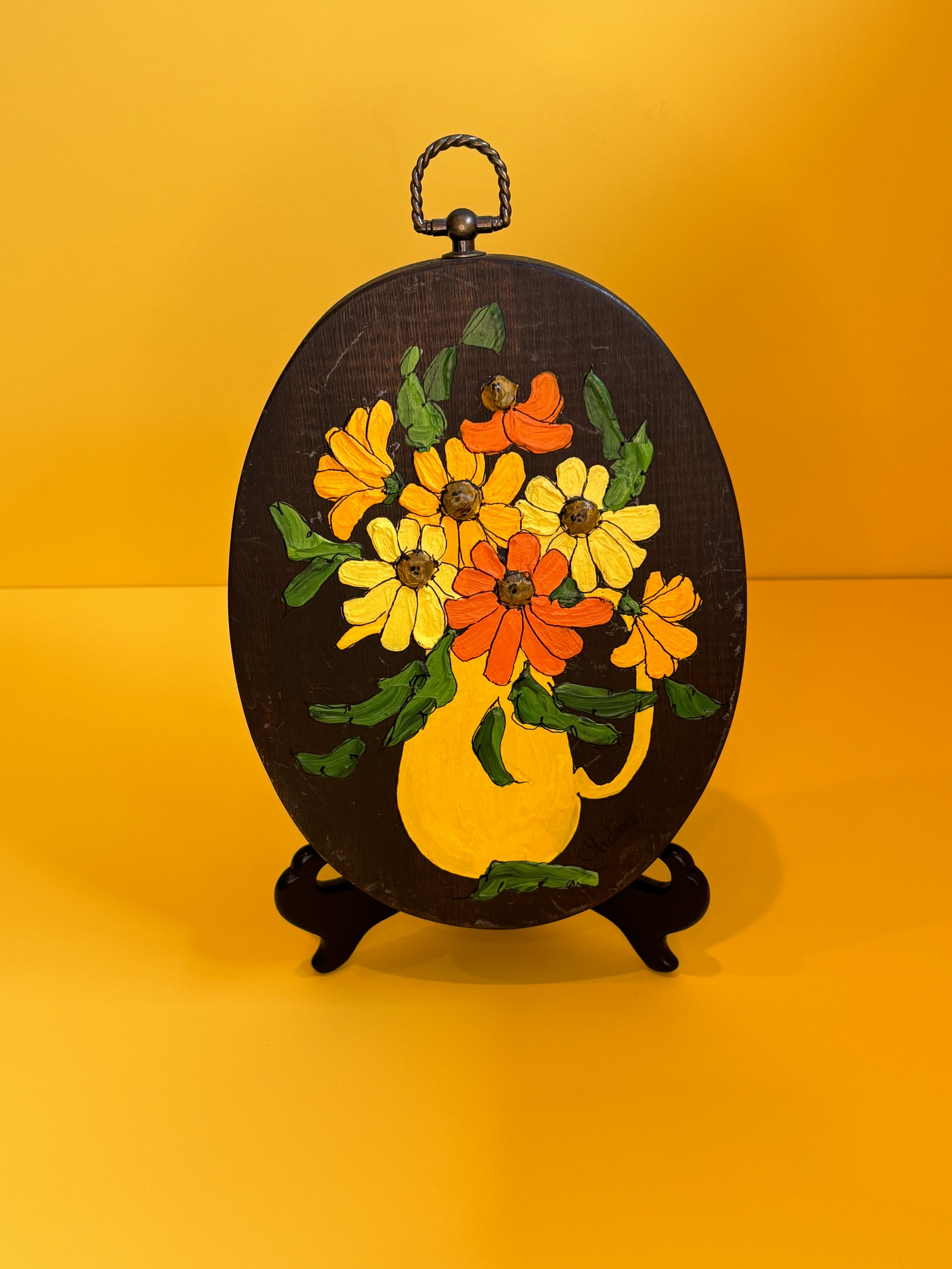 Just a cute floral WALL PLAQUE from the '70s, when handcrafted woodworks were especially popular. Note the vintage keyhole hanger. 