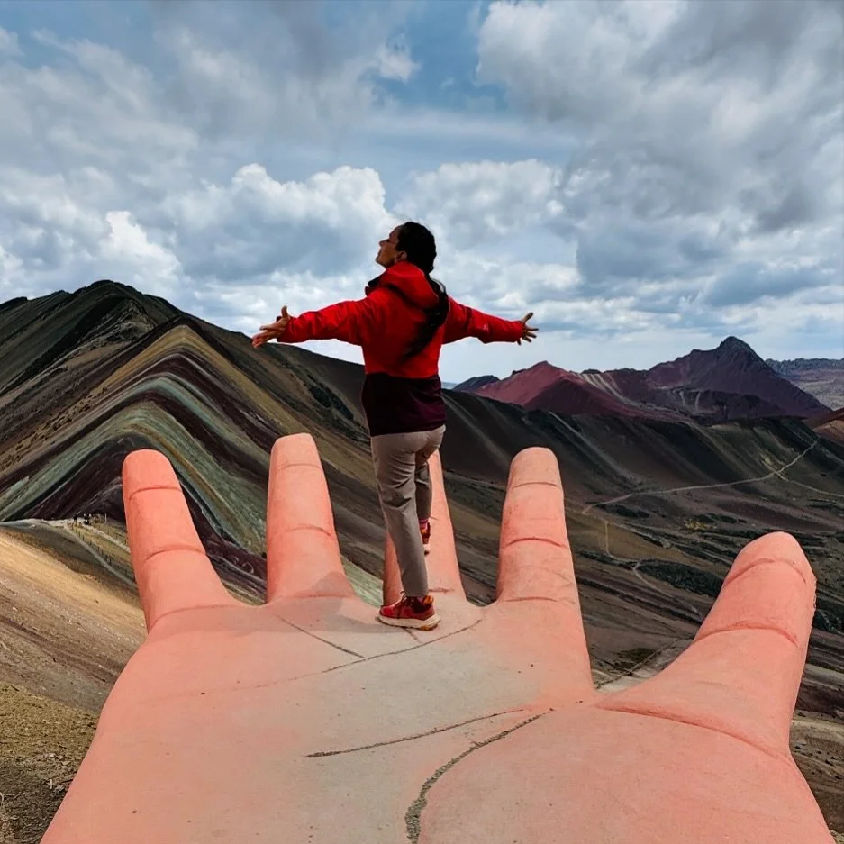 We&rsquo;ve got the whole world in our hands 🙌 #flourishpilgrimage #peru #rainbowmountain