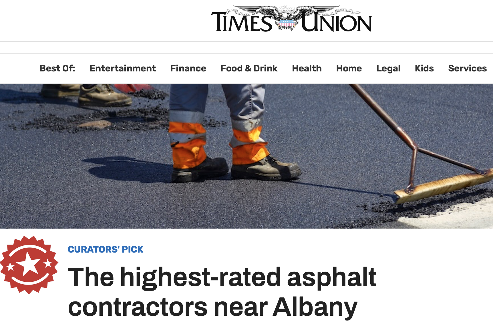 EGAN PAVING FEATURED IN THE TIMES UNION'S HIGHEST-RATED ASPHALT CONTRACTORS IN ALBANY