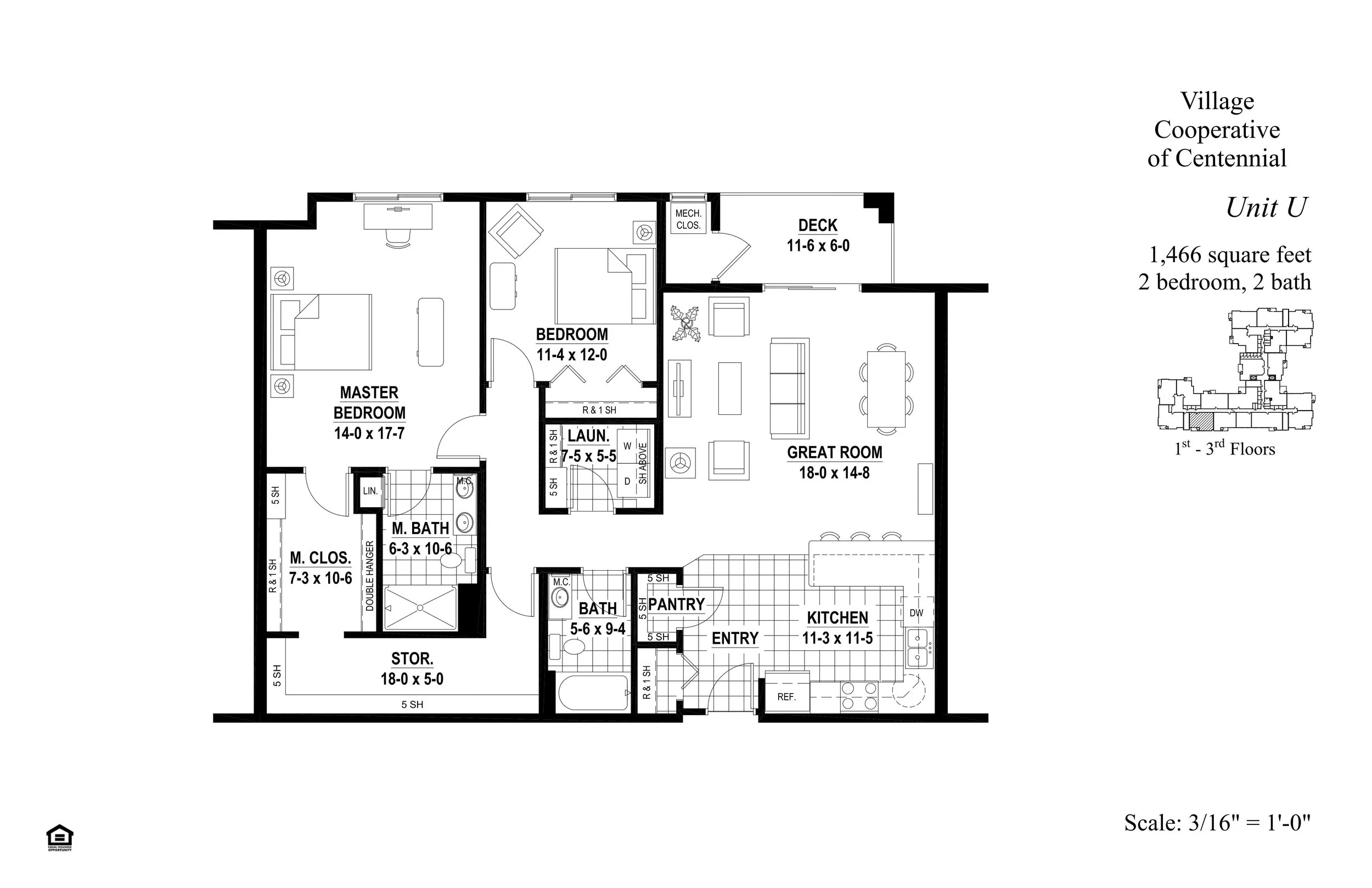 Plan U — 2 Bed · 2 Bath — 1,466 sq ft