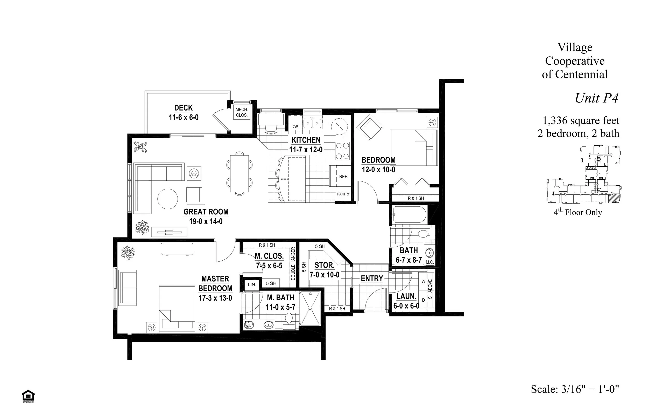Plan P4 — 2 Bed · 2 Bath — 1,336 sq ft