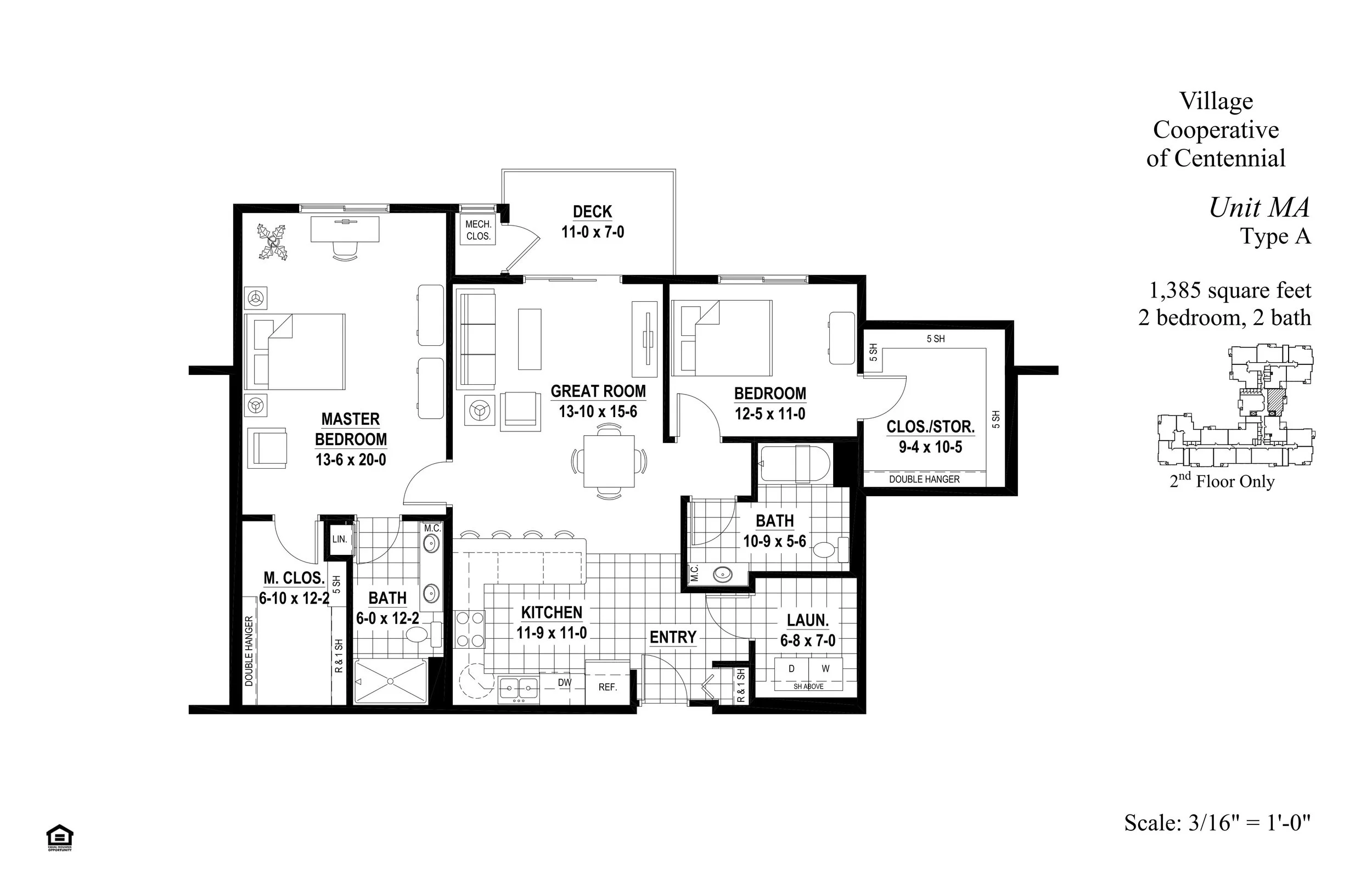 Plan MA — 2 Bed · 2 Bath — 1,385 sq ft
