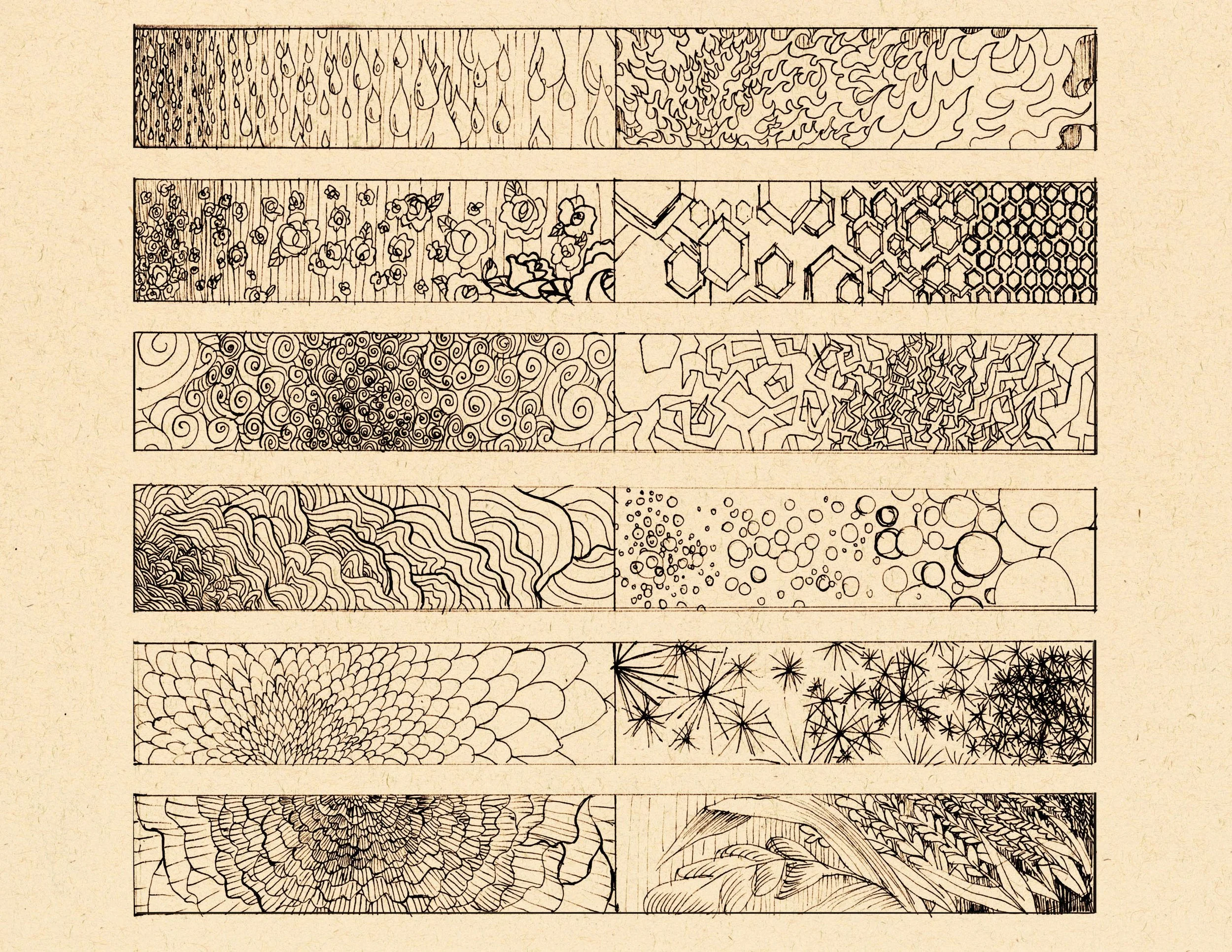 · Surface Detail · Aug. 2025 · 8.5 x 11 in. · Pen & ink ·