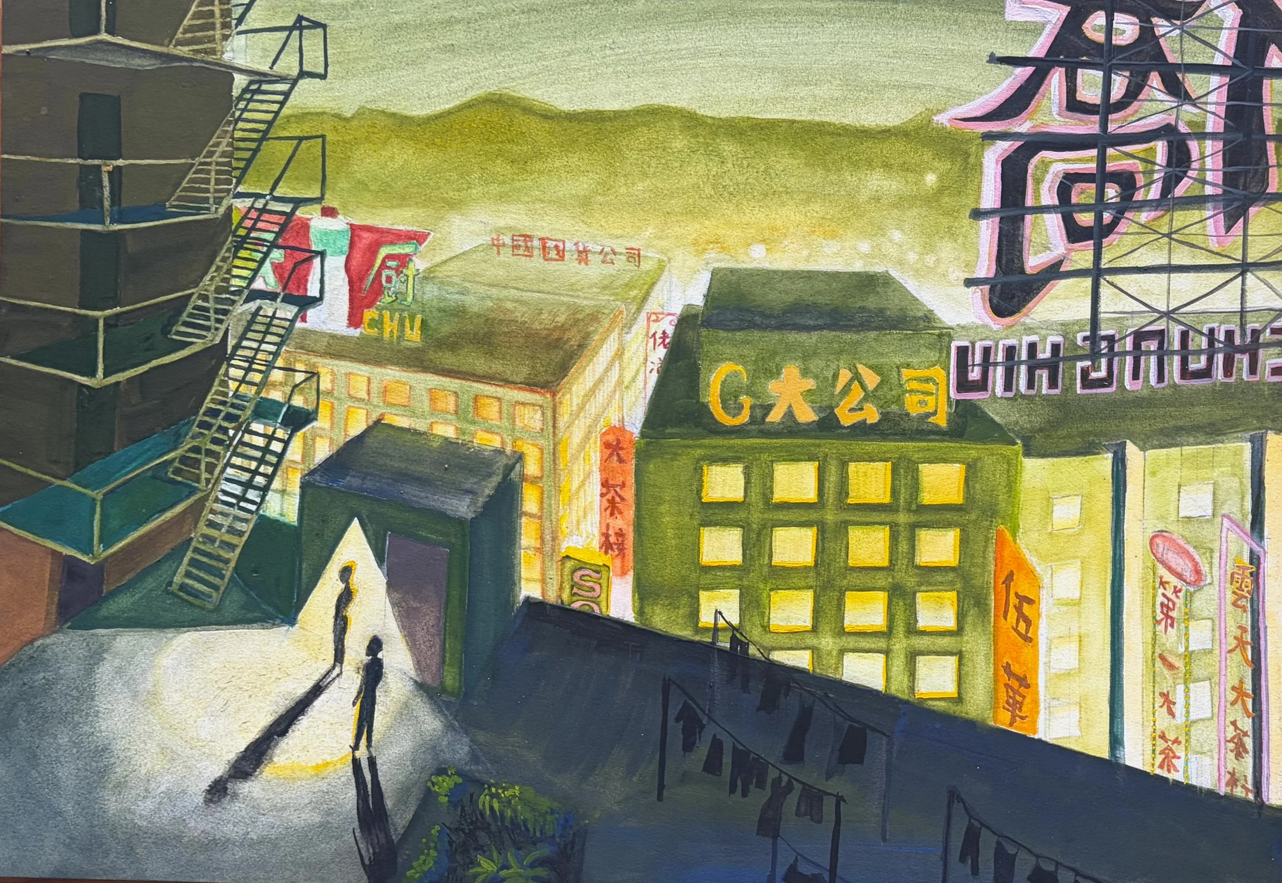 · In the Mood for Love Cityscape · Apr. 2026 · Gouache · 