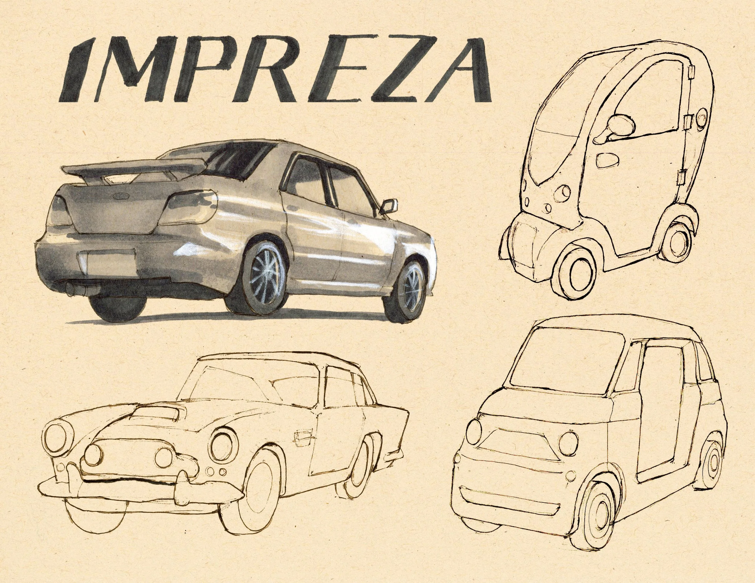 · Impreza · Aug. 2025 · 8.5 x 11 in. · Pen & ink, marker, white color pencil ·