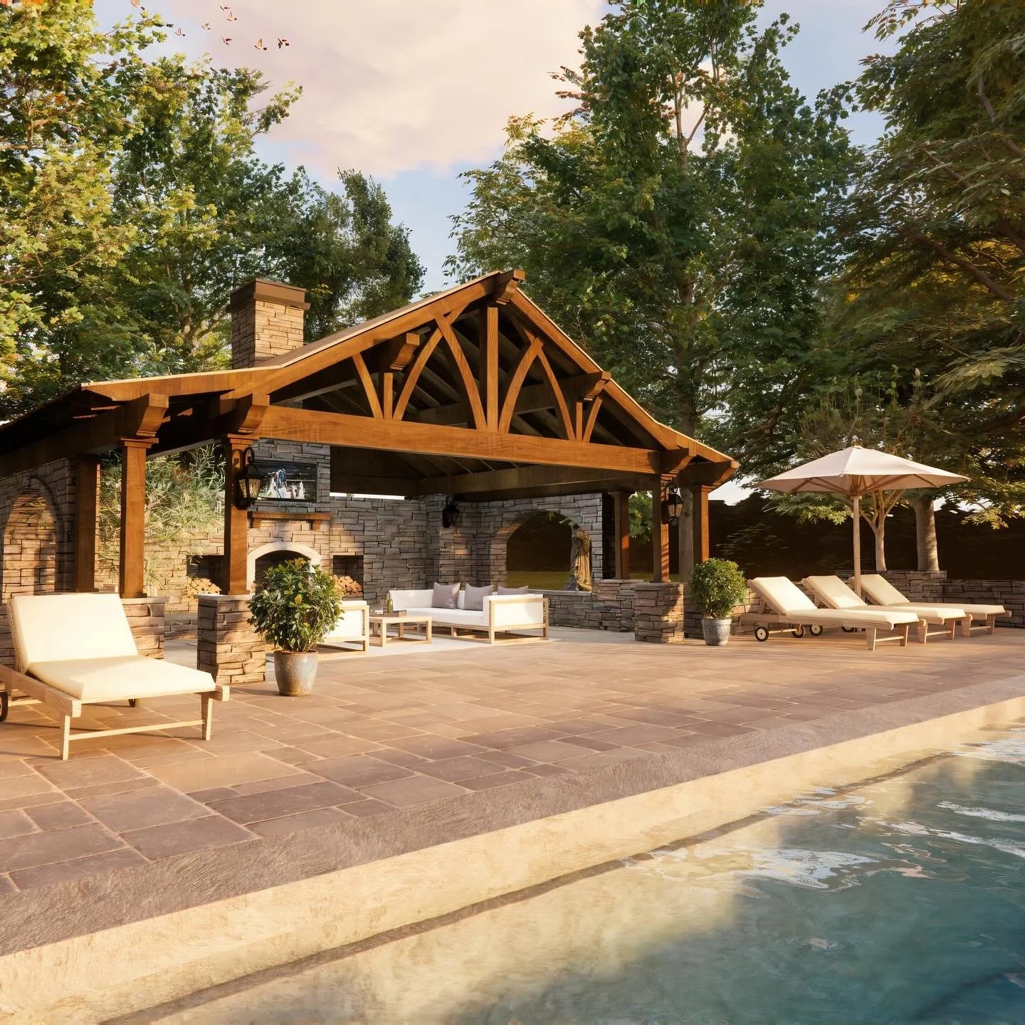 An open-air pavilion that frames the pool and anchors the landscape, creating a sense of enclosure without closing anything off. We love a collab with @union_landscape_design
