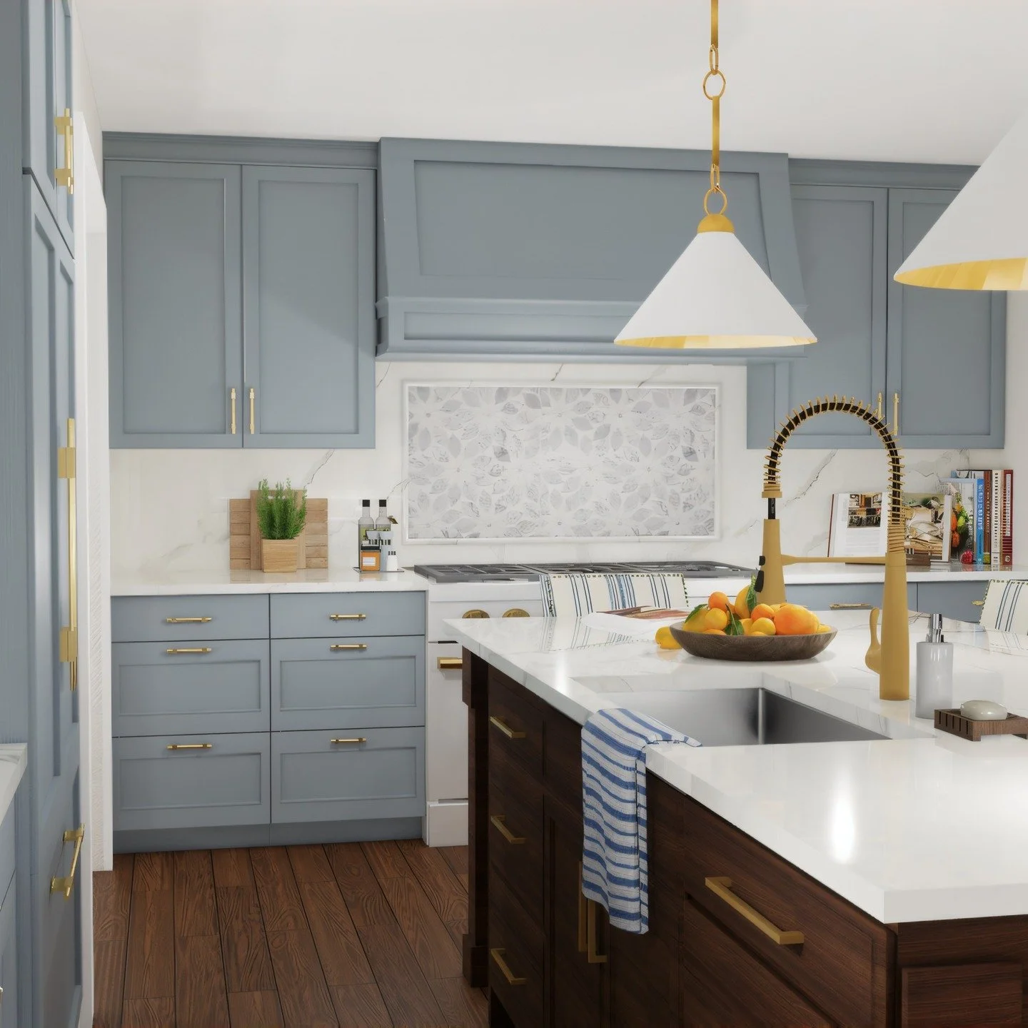 Who needs a backsplash when you can have a work of art? This mosaic moment above the range is doing all the heavy lifting.