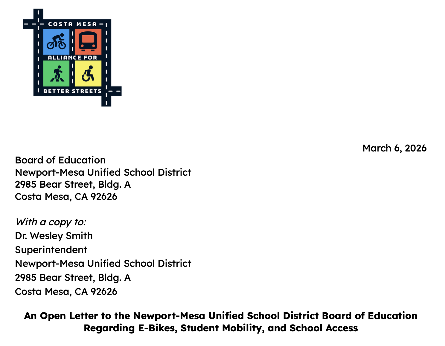 An Open Letter to NMUSD Regarding Potential E-Bike Policies