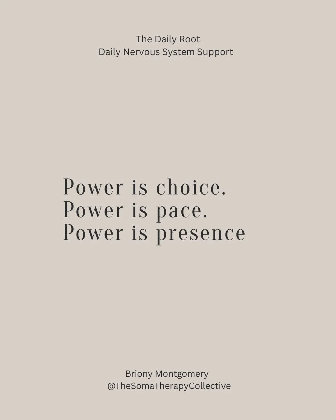 The Daily Root

Power is not force.
Power is not volume.
Power is not domination.
Power is choice.
Power is pace.
Power is presence.
In a world that rushes you,
pressures you,
pulls you into urgency and reaction - choosing your pace is power.
Slowing