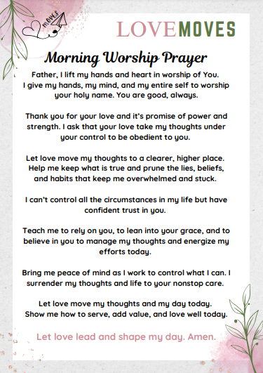 Called & Curious freebie - love moves prayers, morning worship prayer and end of a "love move" prayer