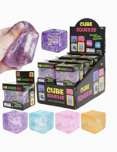 Iridescent Glitter Cube Maltose Putty Filled Squishy