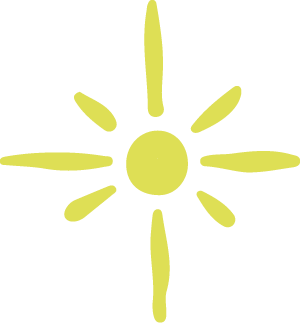 Simple drawing of a yellow sun with rays extending outward.