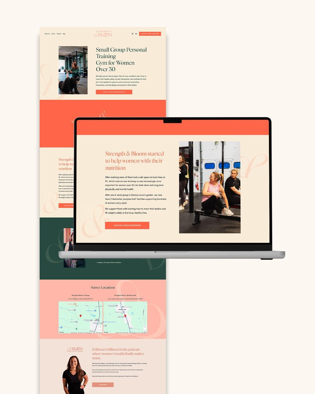 Utterly gorrrrgeous new Squarespace website created for @strengthandbloom as part of The Rebrand Rodeo 🎠⁣
⁣
Emma and the team needed a professional, high-end website to match their boutique gym experience. I think this delivers!⁣
⁣
The pops of coral