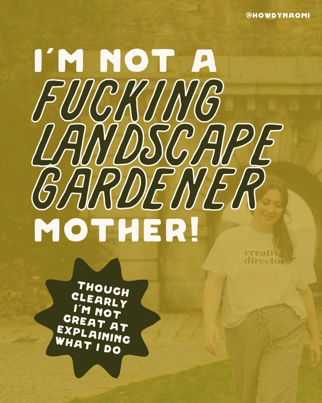 Mum would kill me for this ☠⁣
⁣
Luckily she's not on Instagram because it's too funny not to share.⁣
⁣
What I don't do (plant trees) and what I do actually do (design wildly colourful, personality packed brands and websites for female founders).⁣
⁣
D