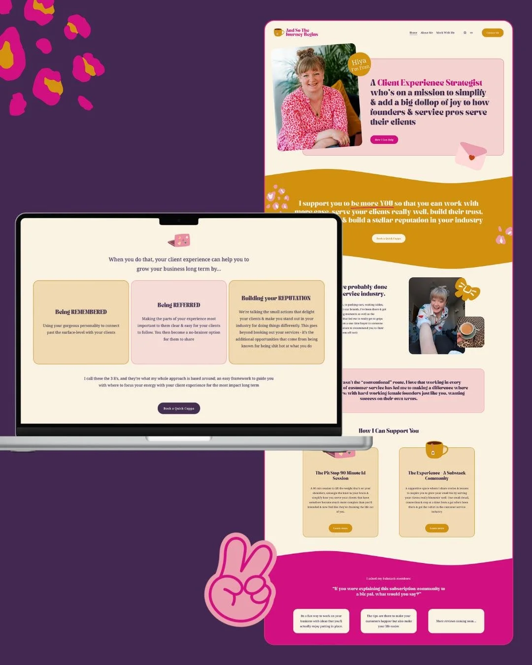 2 Day Web Sprint for Fran @andsothejourneybegins.co⁣
⁣
Absolutely LOVED working on this playful, friendly, and easy to use website for client experience strategist, Fran.⁣
⁣
Her DIY Squarespace website had been sitting in her drafts for YEARS because