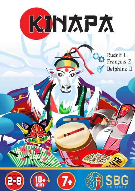 Kinapa — Board Game. €25 Type: Bluffing, memory. Players: 2–8. Complexity: Light. Brief: Act as the Emperor to collect matching animal and shelter pairs from your subjects, using memory and cunning bluffs to outsmart rivals while avoiding the watchfu