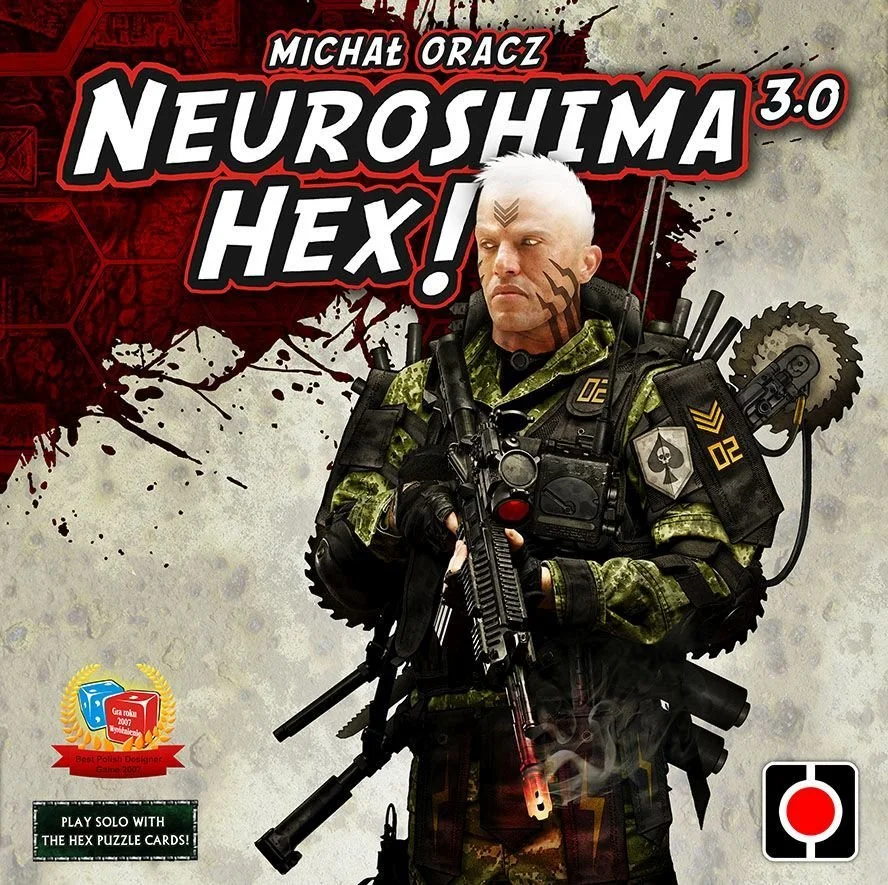 Neuroshima Hex - Boardgame.   €50
Type: Tactical combat, hex‑tile placement, area control.
Players: 2–4.
Complexity: Medium.
Brief: Command one of four factions in a post-apocalyptic war, deploy units on a hex grid, and outmaneuver your opponent to s