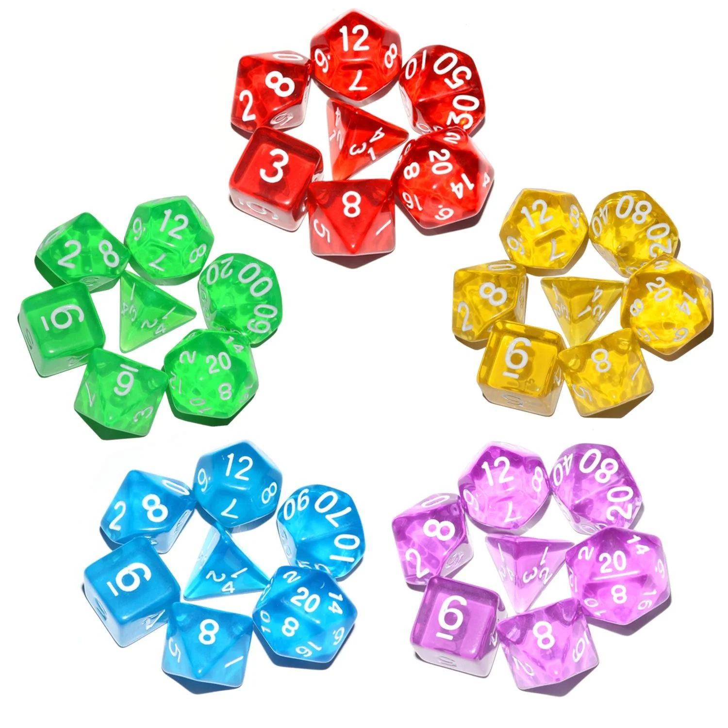 D&D Dice d20 d12 2x d10 d8 d6 d4 many colours