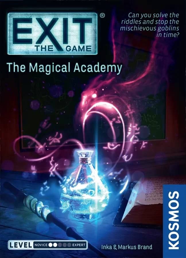 EXIT: The Game – The Magical Academy — Board Game. €35 Type: Puzzle, escape room. Players: 1–4. Complexity: Medium. Brief: Solve a series of cryptic riddles and brainteasers to escape from a school of magic before time runs out, using a decoder disk 