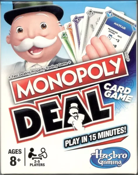 Monopoly Deal — Card Game  €12

Type: Set collection, hand management, fast-paced.
Players: 2–5.
Complexity: Light.
Brief: Collect property sets, charge rent, and play action cards to bankrupt opponents first.
