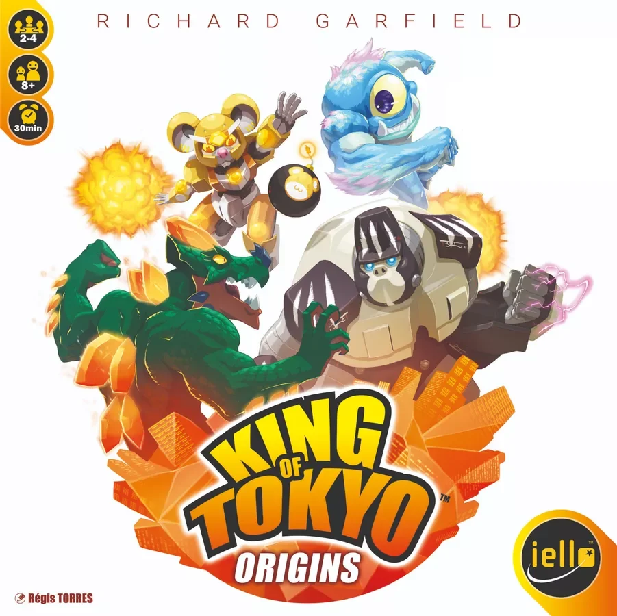 King of Tokyo: Origins — Board Game €30

Type: Dice rolling, push-your-luck, player elimination.
Players: 2–4.
Complexity: Light.
Brief: Play as giant monsters, roll dice to attack, heal or collect energy, buy power cards, and race to 20 victory poin