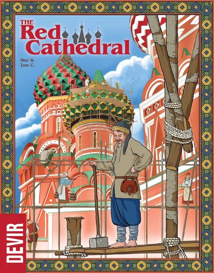 Red Cathedral - Boardgame.  €35
Type: Dice wheel, resource management, construction.
Players: 1–4.
Complexity: Medium.
Brief: Gather resources via the dice wheel and build St. Basil’s Cathedral sections to earn prestige.