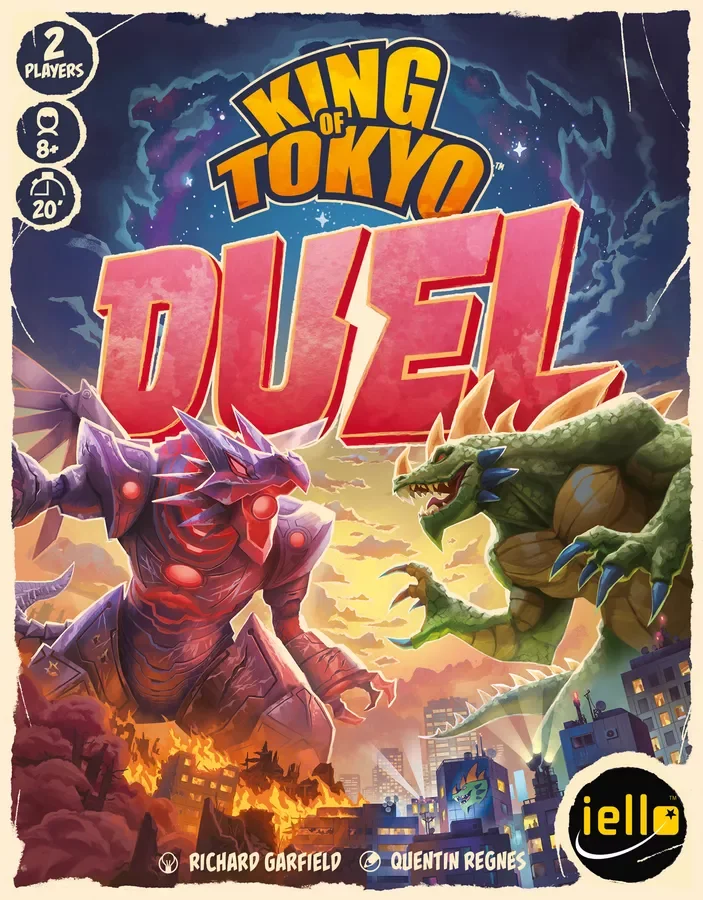 King of Tokyo: Duel — Board Game €30

Type: Dice rolling, push-your-luck, player elimination.
Players: 2
Complexity: Light.
Brief: Play as giant monsters, roll dice to attack, heal or collect energy, buy power cards.