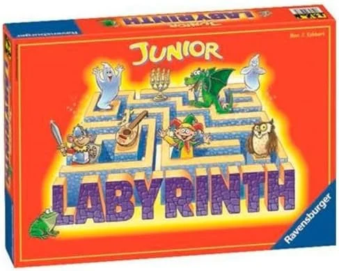 A children's board game called Junior Labyrinth with a maze on the box cover,