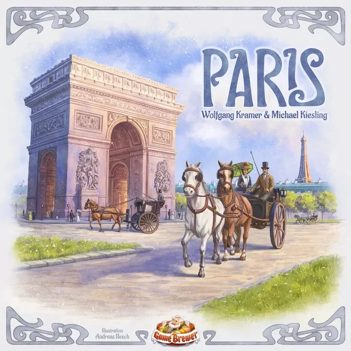 Paris - Boardgame.  €50
Type: Area control, action selection, resource management.
Players: 2–4.
Complexity: Medium.
Brief: Move caretakers, claim buildings, and score districts as you develop Paris during the Belle Époque.