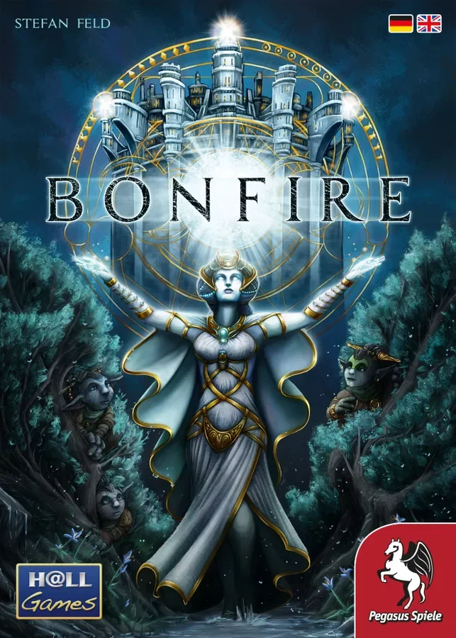 Bonfire — Board Game. €60 Type: Tile placement, strategic puzzle. Players: 1–4. Complexity: Heavy. Brief: Play as gnomes sailing to holy islands, fulfilling tasks for guardians, and placing pathway and action tiles to relight the great bonfires and s