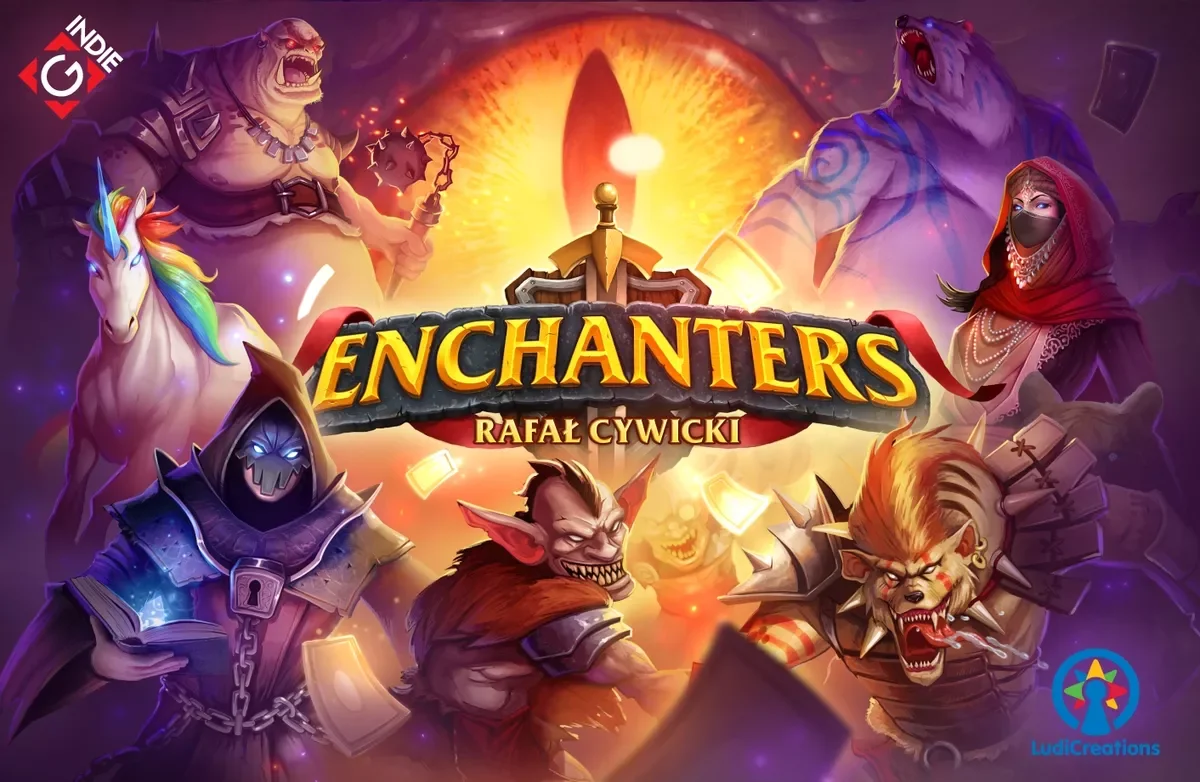 Enchanters — Board Game. €60 Type: Deck-building, tactical drafting. Players: 1–4. Complexity: Medium. Brief: Craft your own unique deck on the fly by combining items, spells, and allies to defeat invading monsters and protect your magical village.

