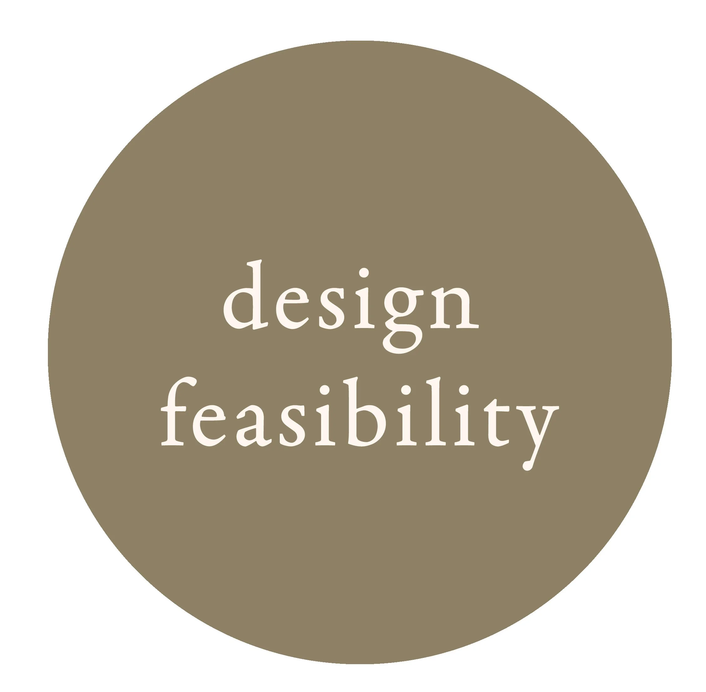 A beige circle with the words "design feasibility" in black text in the center.
