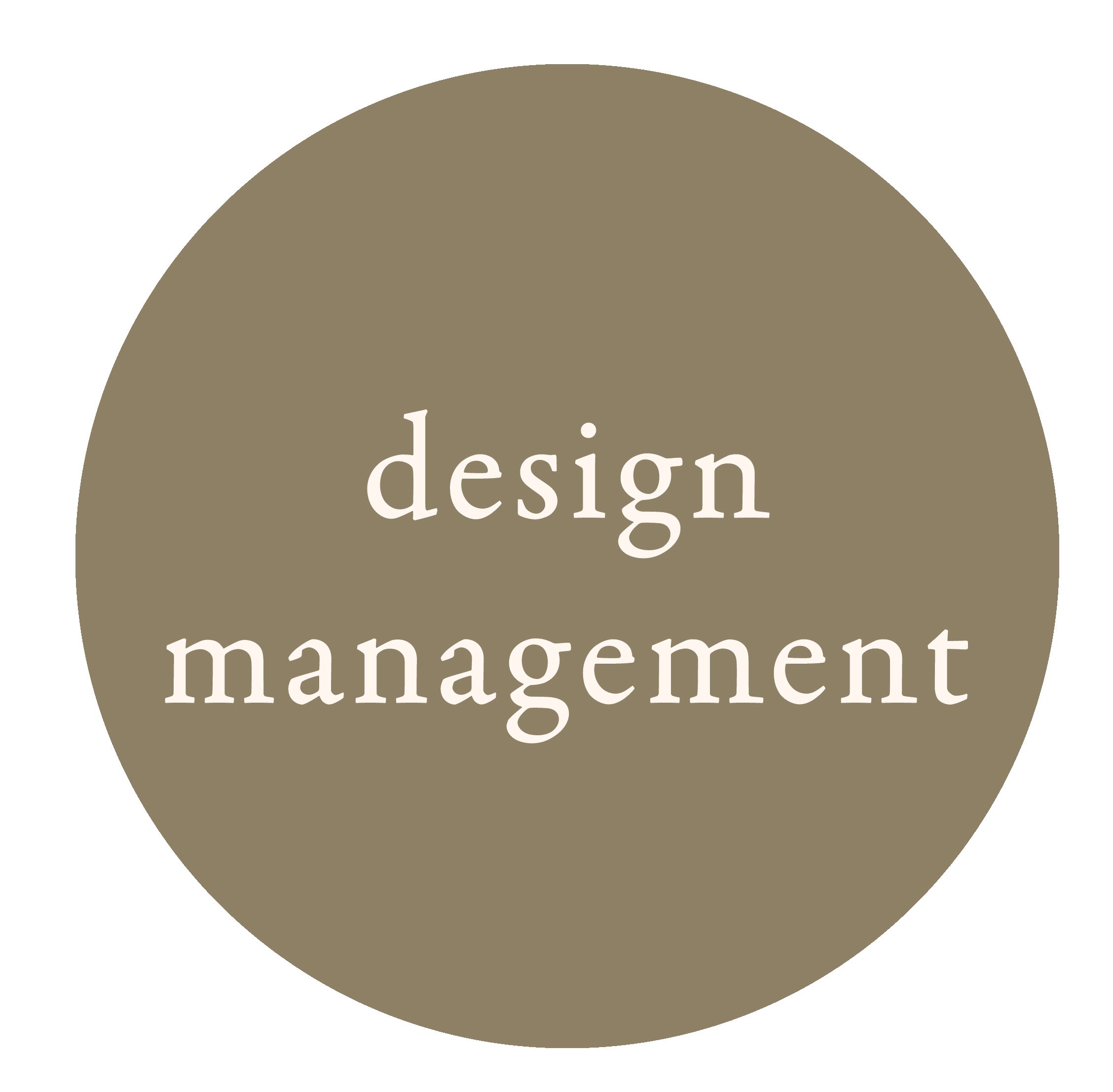 Text reading 'design management' inside a beige circle.